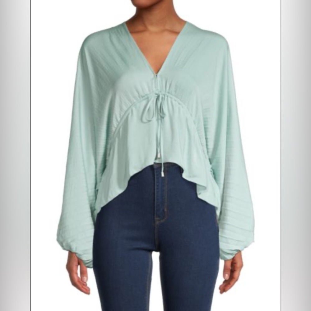 Free People Women's Elouise Self Tie Blouse, Color Sage, Size large